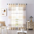 2pcs Cortinas Florales Elegantes con Ojales en la Parte Superior - Poliéster Semi-Transparente, Lavables a Máquina para Sala de Estar, Dormitorio, Decoración de Oficina
