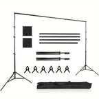 Soporte de Fondo de Hierro MOTOOS Negro 2.6*3m con 6 Clips de Boca de Pez + 2 Bolsas de Arena + 1 Bolsa de Tela para Fotografía