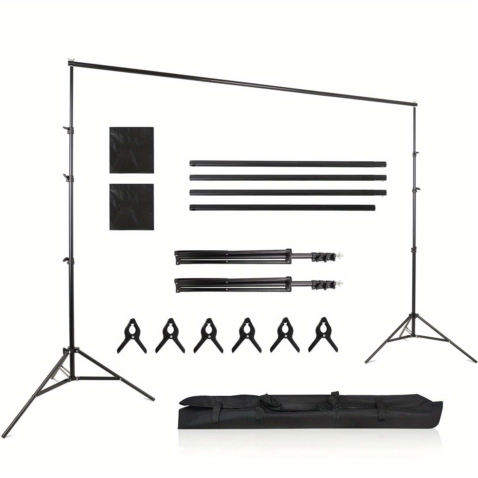 Soporte de Fondo de Hierro MOTOOS Negro 2.6*3m con 6 Clips de Boca de Pez + 2 Bolsas de Arena + 1 Bolsa de Tela para Fotografía