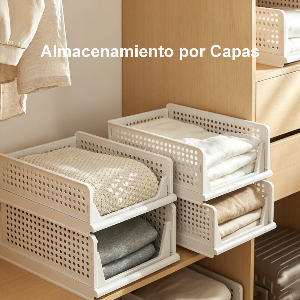 4pcs Organizadores Armario Plegables y Apilables, Cajones de Almacenaje con Separadores Extraíbles, Almacenaje y Organización para Dormitorio, Oficina y Baño, Plastico