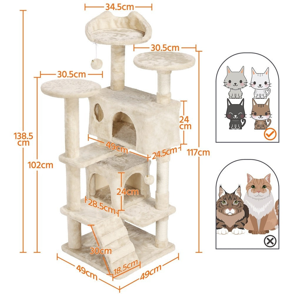 Costoffs Poste para Rascar de Gatos de 138 cm, Árbol Resistente con Pelota de Juego y Cueva para Gatos, Torre de Rascado y Escalada para Gatos, Casa para Gatos