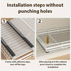 Organizador de gabinete extraíble ajustable de 2 piezas/1 pieza, 3 rieles deslizantes, cajones extraíbles, fácil instalación, ancho ajustable, apto para fregaderos, gabinetes, despensa, baño, ideal para almacenamiento de cocina, organización de cocina