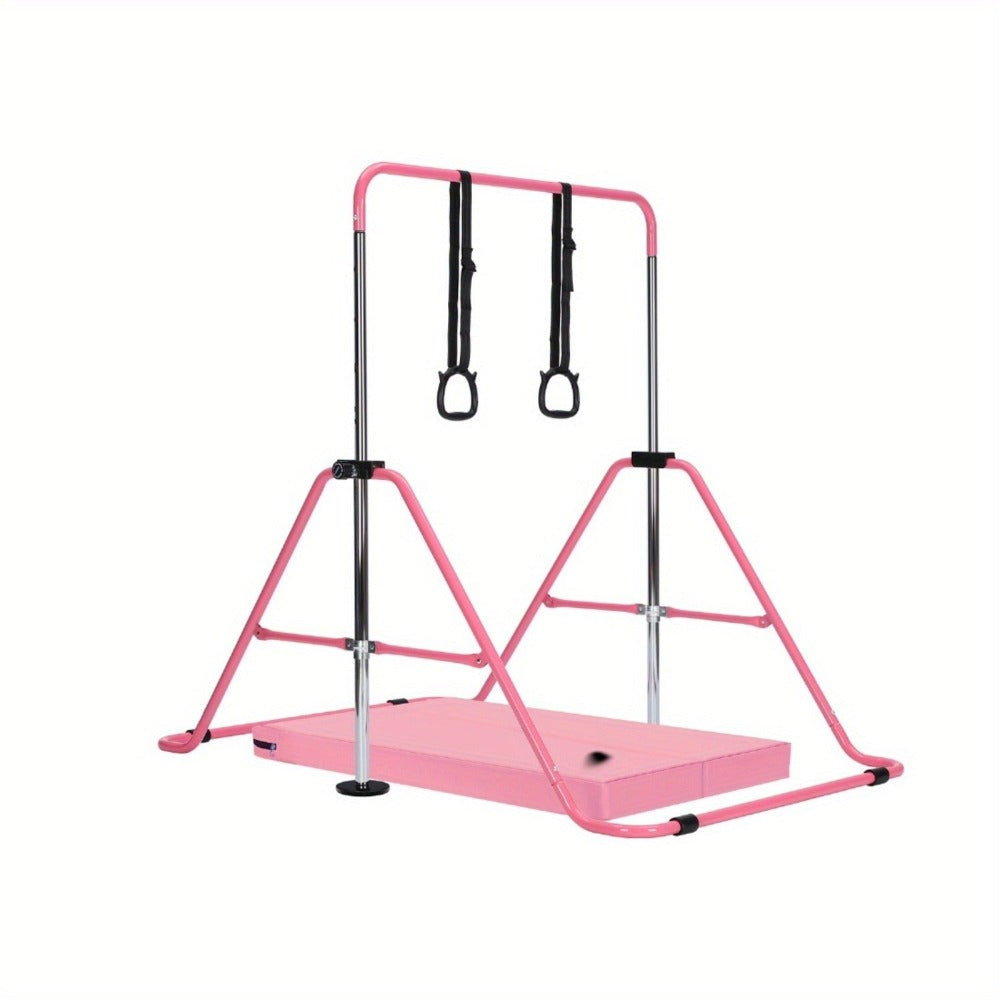 Barra de gimnasia ajustable, barra de entrenamiento, equipo de gimnasia, barras de gimnasia para el hogar con agarres de gimnasia, muñequeras, clavos de tierra, tapete de ejercicios