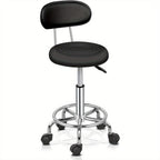Bonnlo Taburete Giratorio Profesional con Respaldo, Taburete de Oficina Giratorio 360 Grados con Altura Ajustable de 48-58 Cm, Cubierta de PU, para Salón de Masajes, Manicura y Oficina (Blanco)