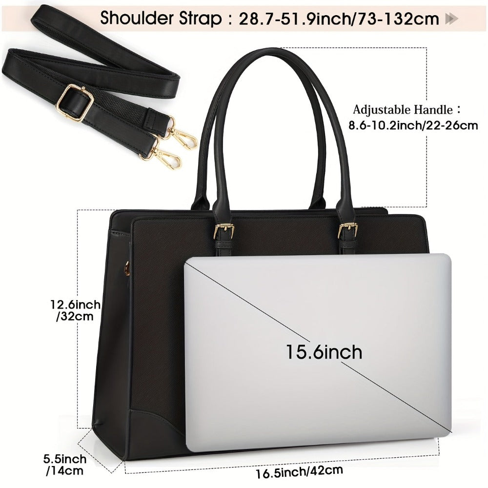 IGOLUMON Bolso de Mano para Mujer, Bolso Tote Grande Negro para Laptops de hasta 39.62 cm, Hecho de Cuero Sintético, Ideal para el Trabajo y la Escuela