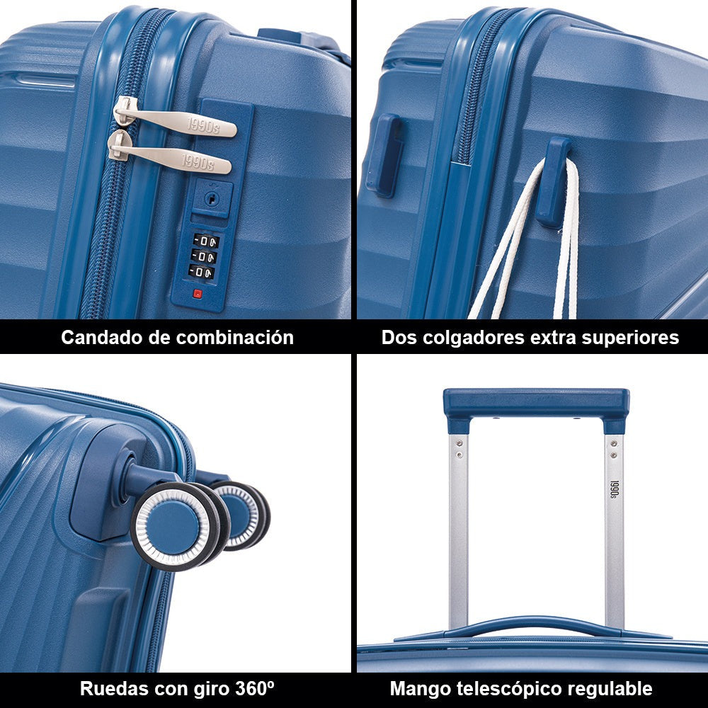 Maleta de cabina de 55x39x21.5cm (46L) de polipropileno - Candado incrustado - 20 pulgadas - RK06 Choco Azul Marino