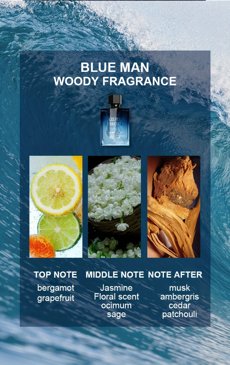 Colonia para Hombres Ocean, Fragancia Exclusiva de Océano, La Combinación Perfecta de Brisa Marina Fresca y Aroma de Madera, Ideal para Citas y Uso Diario, Muestra el Encanto Profundo del Hombre, Frescura Duradera, Caja de Regalo, Excelente Regalo para el