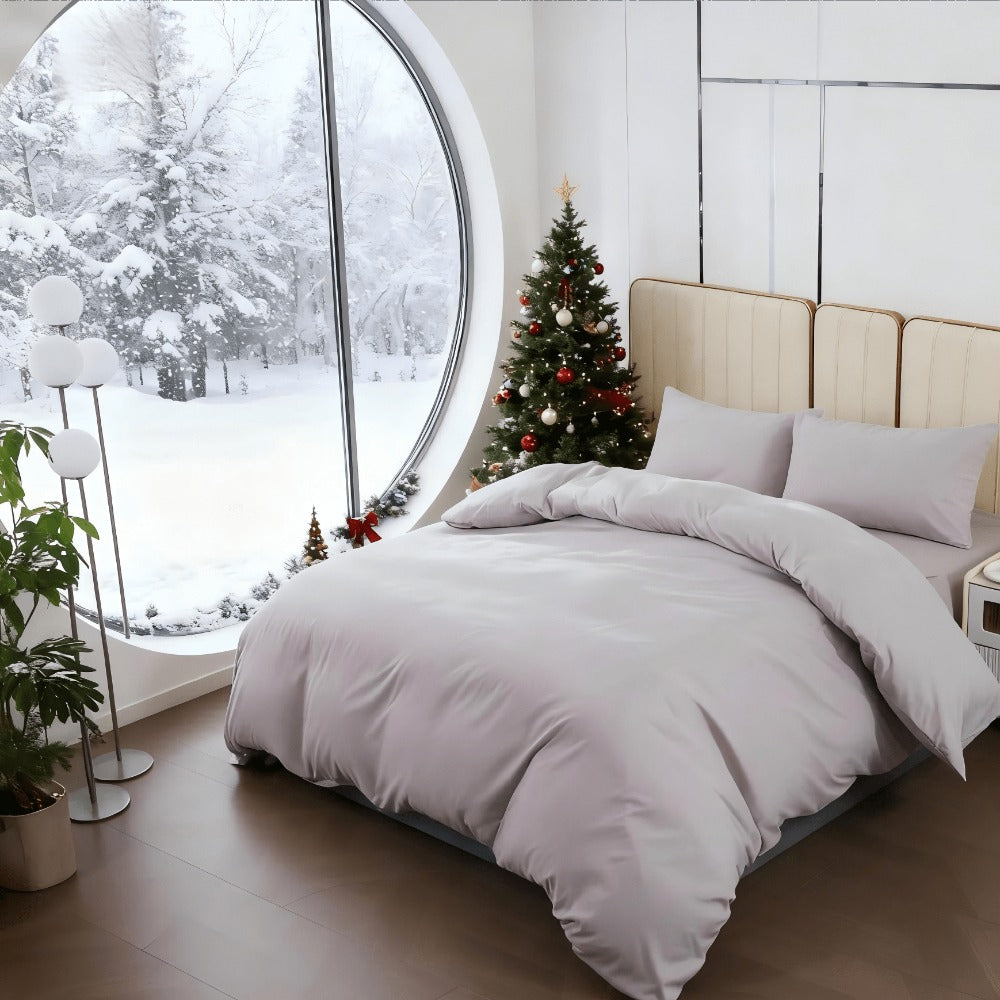 Juego de cama 4 piezas con funda elástica, (Funda de Edredón + Funda Protectora de Colchón + 1/2 Fundas de Almohada), Juego de Funda de Edredón 3-4 Piezas Estilo Nórdico de Color Sólido/Estampado, Ajustable para Camas de 90/105/135/150/180 cm, Regalo Navi