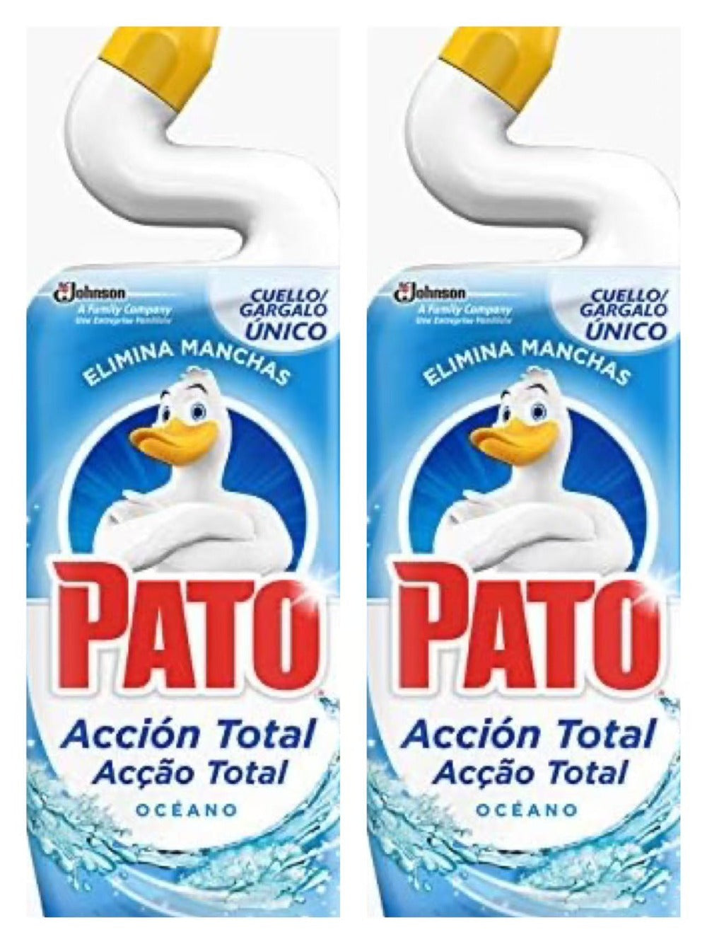 Pato WC Frescor total- Limpiador Quitamanchas para Inodoro 2 Unidades*750 ml-Pato WC Acción Total limpiador para inodoro Oceano, limpia y perfuma 2 Unidades*750 ml