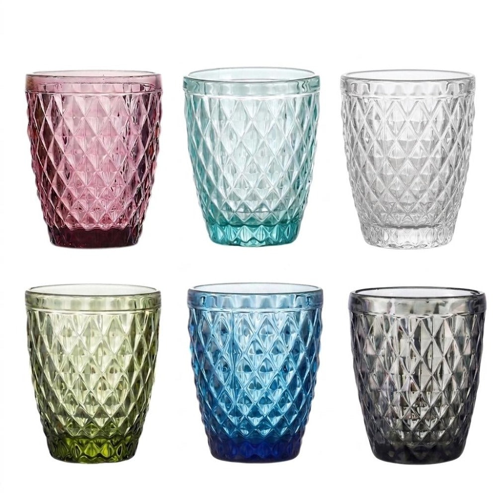 TRESV Set de 6 Vasos de Cristal 250ml | Diseño de Diamante Elegante | Aptos para Lavavajillas | Vidrio Sin Plomo para Agua y Refrescos