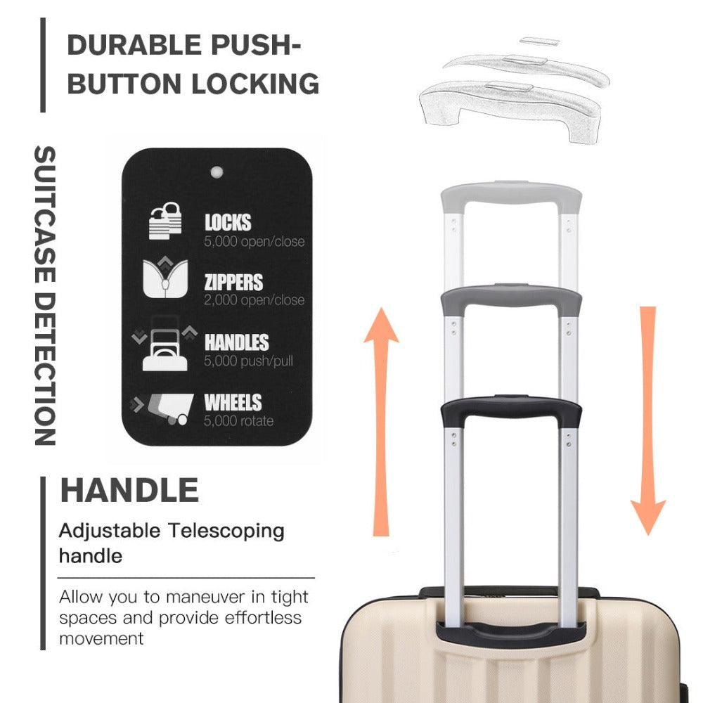3 piezas de conjunto de maleta de cabina Beige ABS carcasa dura Carry On Trolley Case equipaje de mano ligero con 4 ruedas y cerradura de combinación