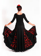 Falda flamenca de tiro alto (bajo pecho) negra con lunares rojos o blancos | Cintura elástica adaptable