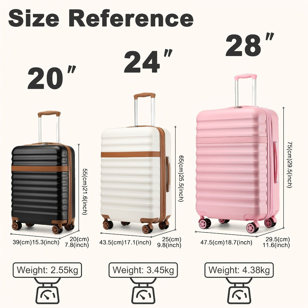 Maleta KONO Disponible en Tamaños de 20 Pulgadas, 24 Pulgadas y 28 Pulgadas, Fabricada con una Mezcla de ABS y Policarbonato. Este Trolley de Carro Rígido Está Equipado con Cuatro Ruedas y un Cerradura TSA, lo que lo Hace Ideal para Uso en la Cabina y Via