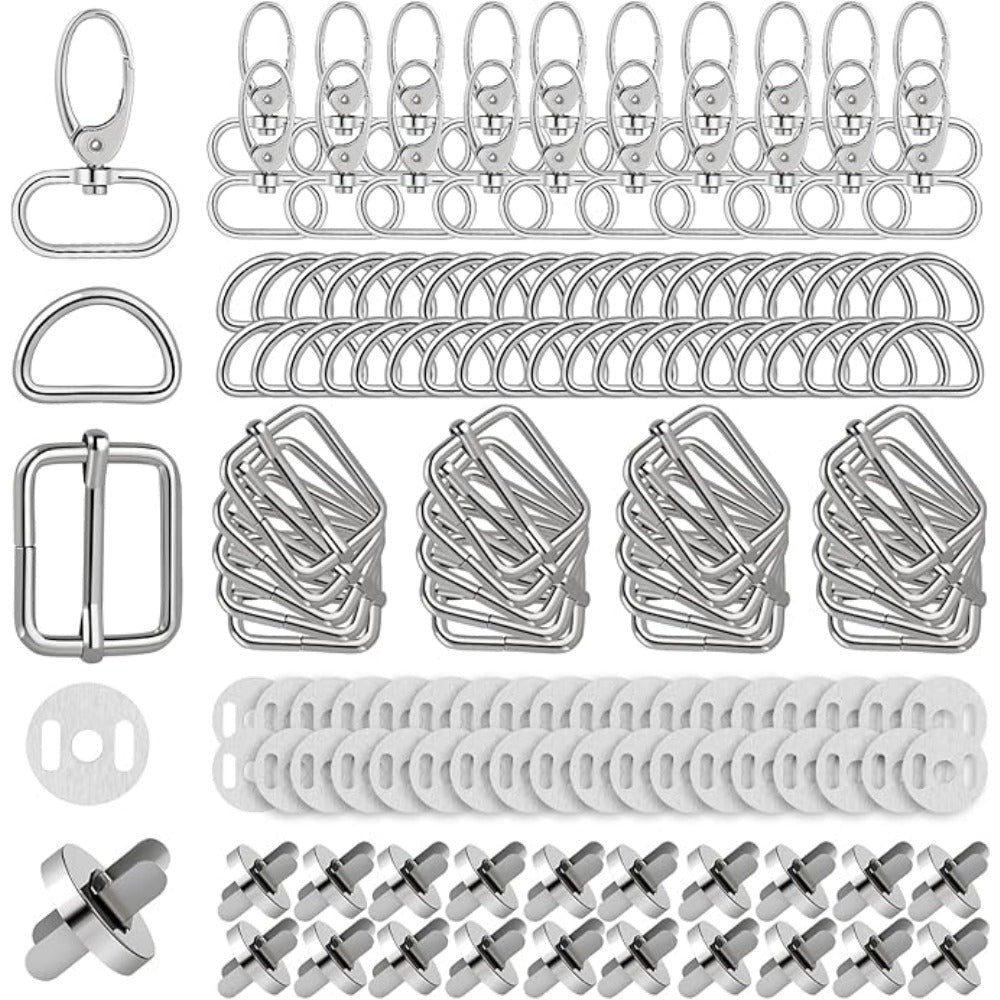 20 Juegos de Hebillas para Bolsas - Colores Vintage - 140 Piezas de Hebillas Giratorias de Metal, Anillas en D, Anillas Rectangulares y Botones de Presión para Mochilas, Llaveros, Cinturones, Collares para Mascotas, Botas y Otras Manualidades