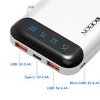 Paquete de 2 baterías externas, banco de poder de 22,5 vatios y 10000 mAh, cargador portátil con carga rápida LED, compatible con teléfonos inteligentes, tabletas, etc.