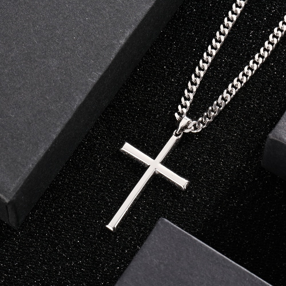 Collar con colgante de cruz de plata 925 con diseño de cadena clásica, adiciones de joyería estilo fiesta hip-hop, regalo para el Día de San Valentín, Día del Padre, incluye embalaje en caja de regalo