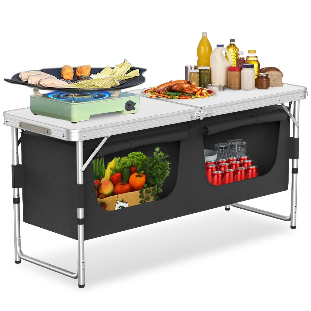 Set de Cocina Portátil para Camping con Gabinete Plegable, Completo con Bolsa de Transporte y Estructura de Metal, Ideal para Picnics, Salidas a la Playa, Viajes y Barbacoas, Mide 120X47X62Cm