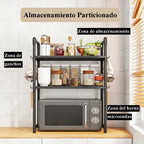 2/3 Niveles Soporte para microondas para encimera, Rejilla Para Horno Microondas Metal, Soporte Para Microondas Y Horno Cocina Con 4/8 Ganchos, Tiendas de condimentos, Adecuado para cocinas (Blanco / Negro)