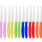 Día de la Asunción; Envío directo de la fábrica 12 piezas/juego Cuchillo de desayuno de colores mixtos, juego de cuchillos de bistec de acero inoxidable de alta gama, filo afilado, mango ergonómico, agarre cómodo, adecuado para 12 personas, adecuado para