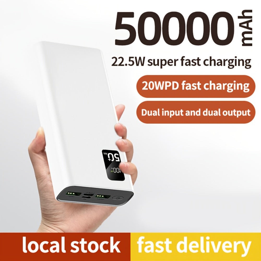 Batería portátil de 50000mAh, carga súper rápida de 22.5W, doble salida USB, entrada Type-C/Micro, pantalla LED, compatible con dispositivos electrónicos iPhone/Android, paquete de batería de emergencia para móviles, regalo