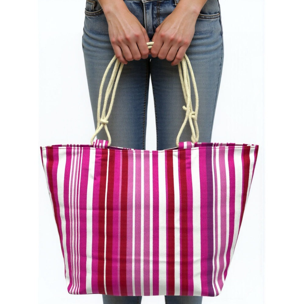 TOTE BAG Grande Rayas Multicolor – BOLSO DE PLAYA de Lona con Asas de Cuerda, Capacidad Extra, 6 Colores Disponibles