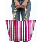 TOTE BAG Grande Rayas Multicolor – BOLSO DE PLAYA de Lona con Asas de Cuerda, Capacidad Extra, 6 Colores Disponibles