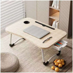 Mesa plegable multifunción para cama y sofá con portavasos, 60×40×28 cm, mesa auxiliar con atril para leer en la cama, bandeja multifunción para ordenador, libros, trabajo y estudio en casa (con cajón / sin cajón)