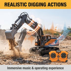 Vehículo de construcción con control remoto amarillo de 13 canales, excavadora, camión volquete, bulldozer, regalo perfecto para cumpleaños, Halloween y Navidad de niños