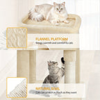 Árbol para Gatos, 203 cm con Plataforma Grande, Cueva Doble, 7 Postes Rascadores Pomponas Reposadería Hamaca Adecuado Para Todo TipodeGato Gris Claro/grisescuro Beige