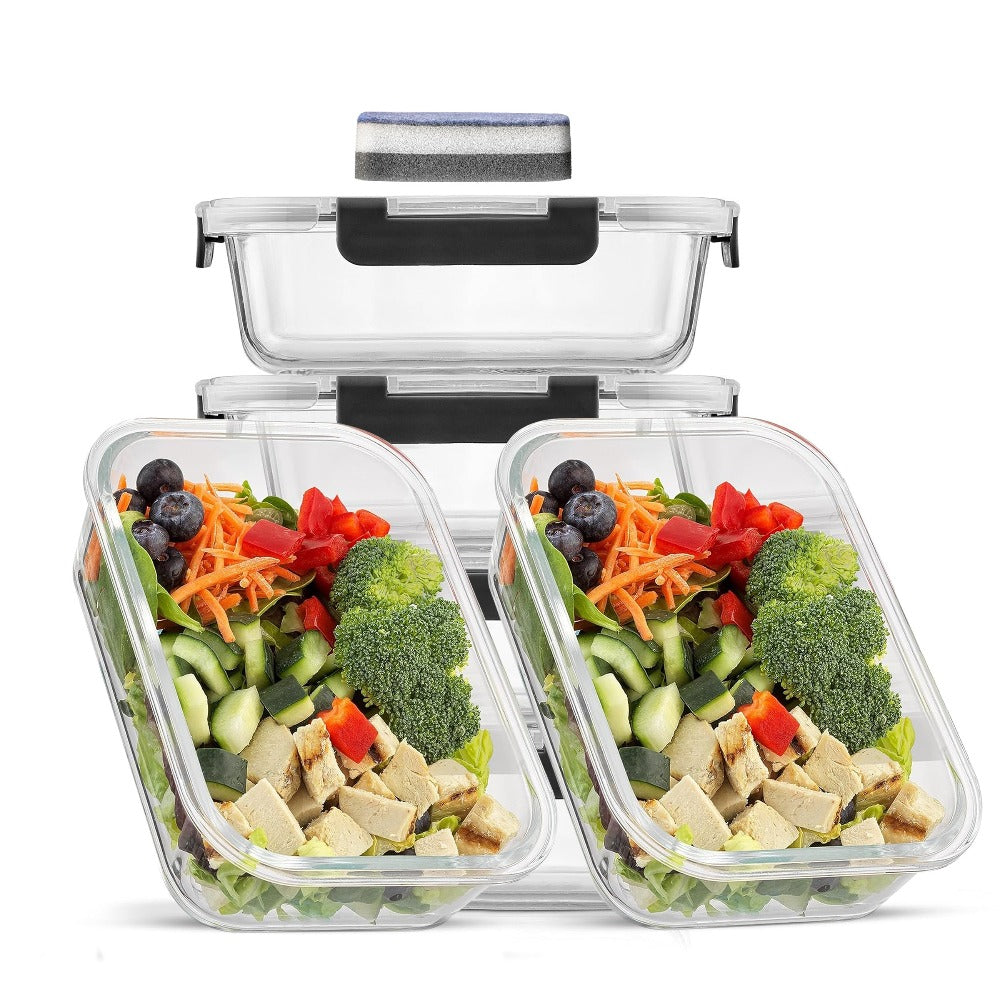 Contenedores Herméticos para Alimentos con Tapas - 6 Piezas de 1040 ml y 6 Piezas de 800 ml, Recipientes de Vidrio para Preparación de Comidas, Contenedores Reutilizables, Recipientes de Vidrio con Tapas, Contenedores para Alimentos