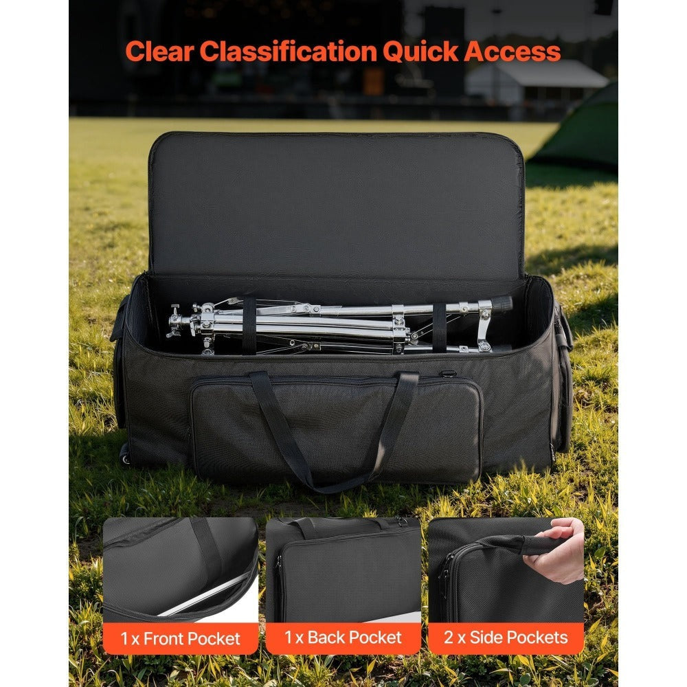 Bolsa para herrajes de batería VEVOR con ruedas, 1680D, bolsa de transporte para equipo de batería, estuche de transporte con asa resistente, cremallera duradera, ruedas de PVC suaves, múltiples bolsillos, para herrajes y accesorios de soporte, negro
