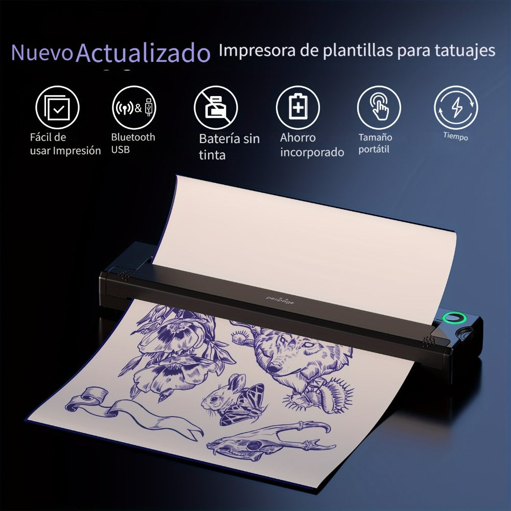 Impresora inalámbrica P90 de plantillas para tatuajes, máquina de tatuaje térmica con papel de plantillas, kit de impresora de tatuajes portátil compatible con teléfono, tableta y PC