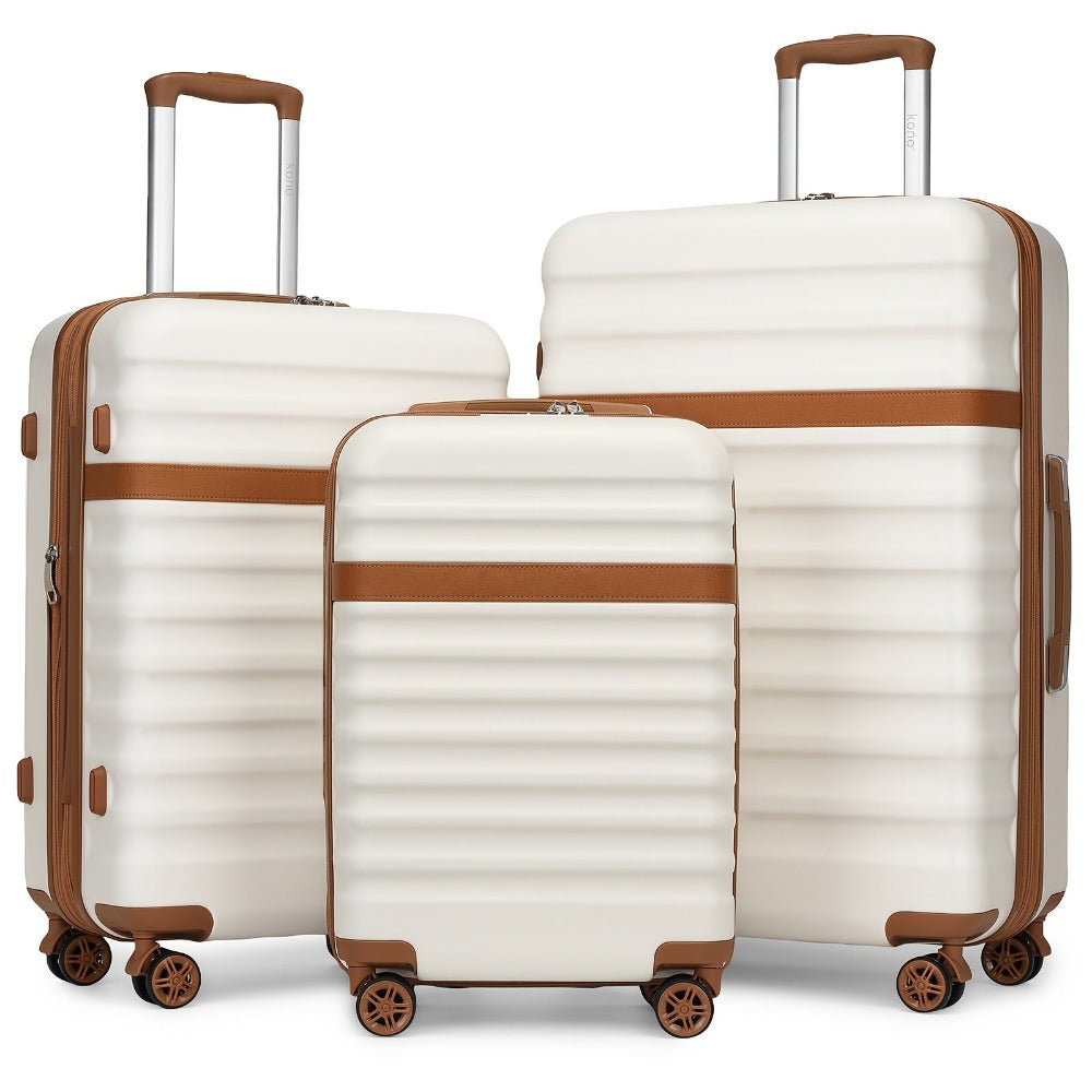 Maleta KONO Disponible en Tamaños de 20 Pulgadas, 24 Pulgadas y 28 Pulgadas, Fabricada con una Mezcla de ABS y Policarbonato. Este Trolley de Carro Rígido Está Equipado con Cuatro Ruedas y un Cerradura TSA, lo que lo Hace Ideal para Uso en la Cabina y Via