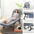 Camilla Solar de Jardín - Jardín Reclinable, Cama de Pesca, Pesca de Carpa con Bolsillo Lateral y Colchón, Camilla Solar Portátil Ajustable de 5 Velocidades para Exteriores