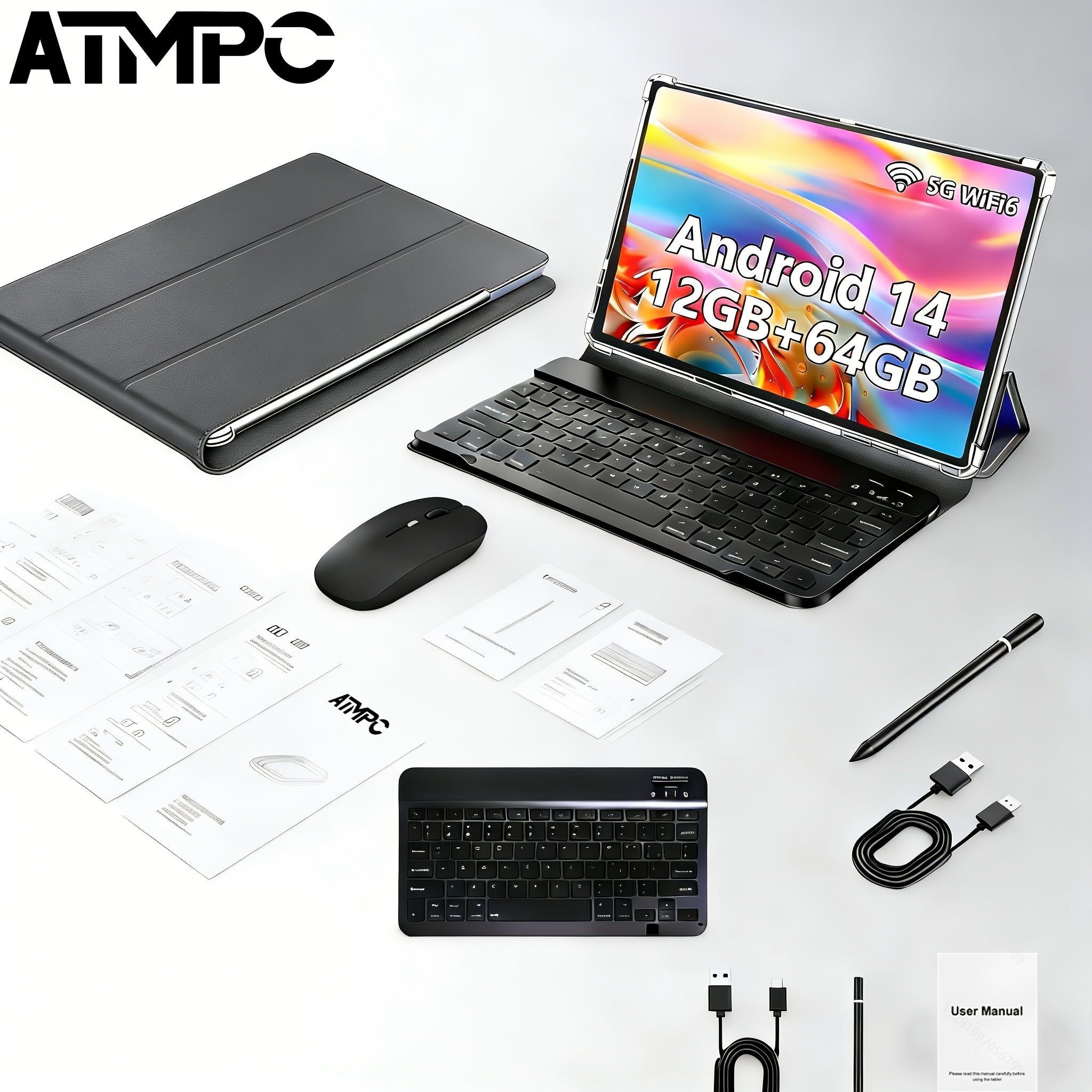 Tabletas Android | ATMPC, Tablet Android, Tablet Android 14 de 10 pulgadas con procesador Octa-Core, 12GB (4GB+8GB) y 128GB de almacenamiento