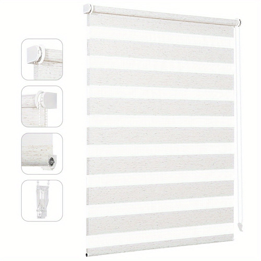 Persiana enrollable Sekey sin taladro, altura ajustable infinitamente con transparencia y blackout, para ventanas de 45-90cm, blanco/blanco.