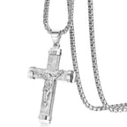 Collar con colgante de cruz de cristo con ondulaciones, acero inoxidable 304, cadena de 55.88cm para hombre