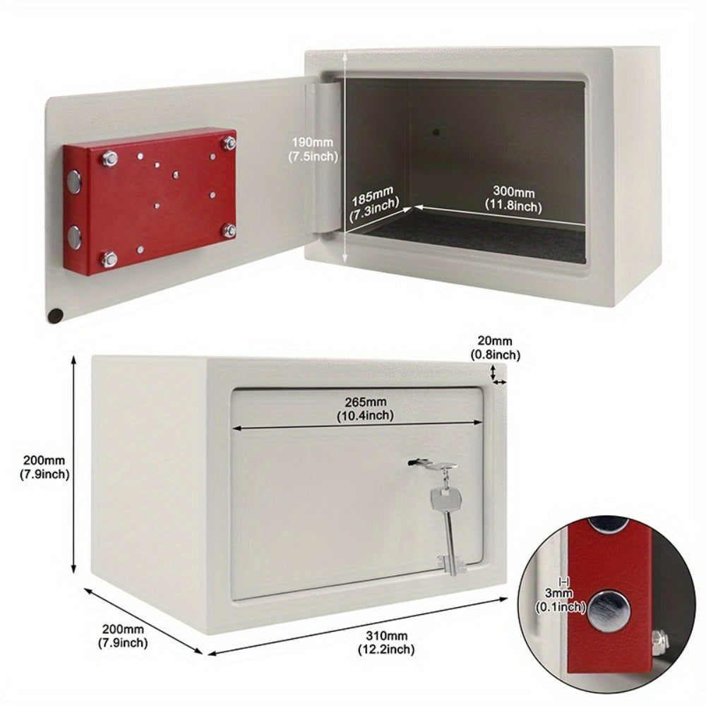 Caja Fuerte para Muebles con Doble Candado de Pestaña, Puerta Colgante de Acero, 2 Llaves, para Caravanas, Armarios y Gabinetes de Oficina, Color Plateado, Tamaño S 31 x 20 x 20 cm / XL 35 x 31 x 50 cm