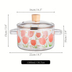 1 pieza de olla de vidrio con estampado de tulipán para sopa, 1500ml/50.7oz. Hecha de vidrio de borosilicato, adecuada para estufas de gas, estufas portátiles, estufas de cartucho, cerámicas eléctricas, no apta para cocinas por inducción, ollita pequeña c