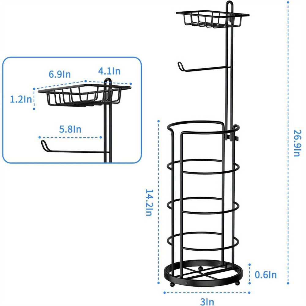 Soporte de Papel Higiénico de Pie Huahong - No Requiere Perforación, Moderno Soporte de Rollo de Papel de Metal - Soporte de Papel Higiénico con Estante - para Rollos Mega/ Teléfono, Negro