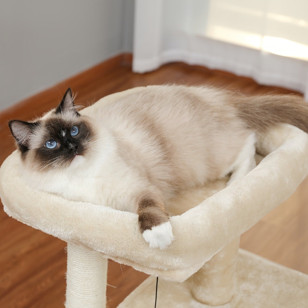 Árbol para Gatos Deluxe Pawz Road con Poste Rascador de Cuerda de Sisal - Condominio Multinivel de Peluche y Casa de Juegos, Muebles Duraderos para Gatos Pequeños a Medianos, Incluye Bolas Colgantes y de Pie, Muebles para Gatos