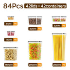 Juego de Contenedores de Alimentos para Almacenamiento en la Cocina de 12/48/84 piezas - Contenedores de Alimentos de Plástico Reutilizables (6/24/42 Tapas y 6/24/42 Contenedores) - Organización y Almacenamiento de Despensa de Cocina - Adecuado para Cerea