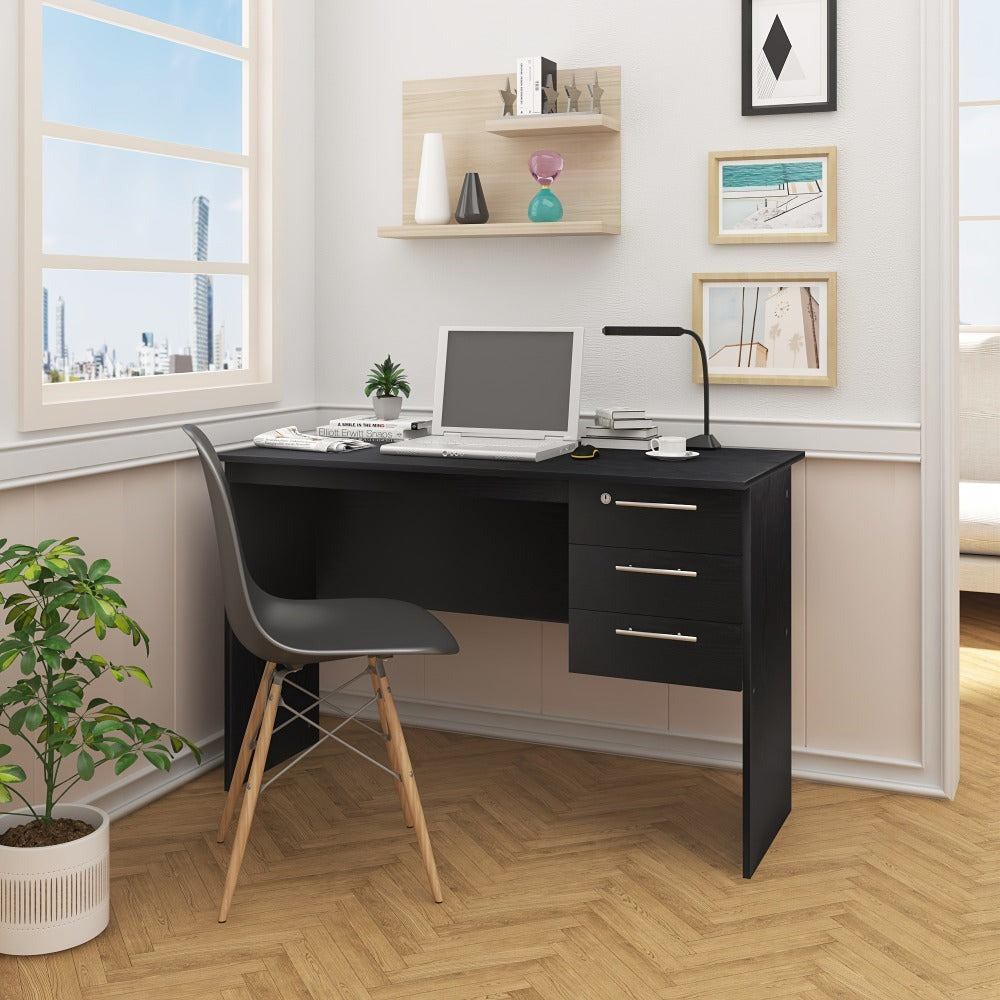 1pc Escritorio de Oficina 120x60cm, Mesa para Computadora con 3 Cajones, Banco de Trabajo Ergonómico, Adecuado para Oficinas, Dormitorios y Estudios