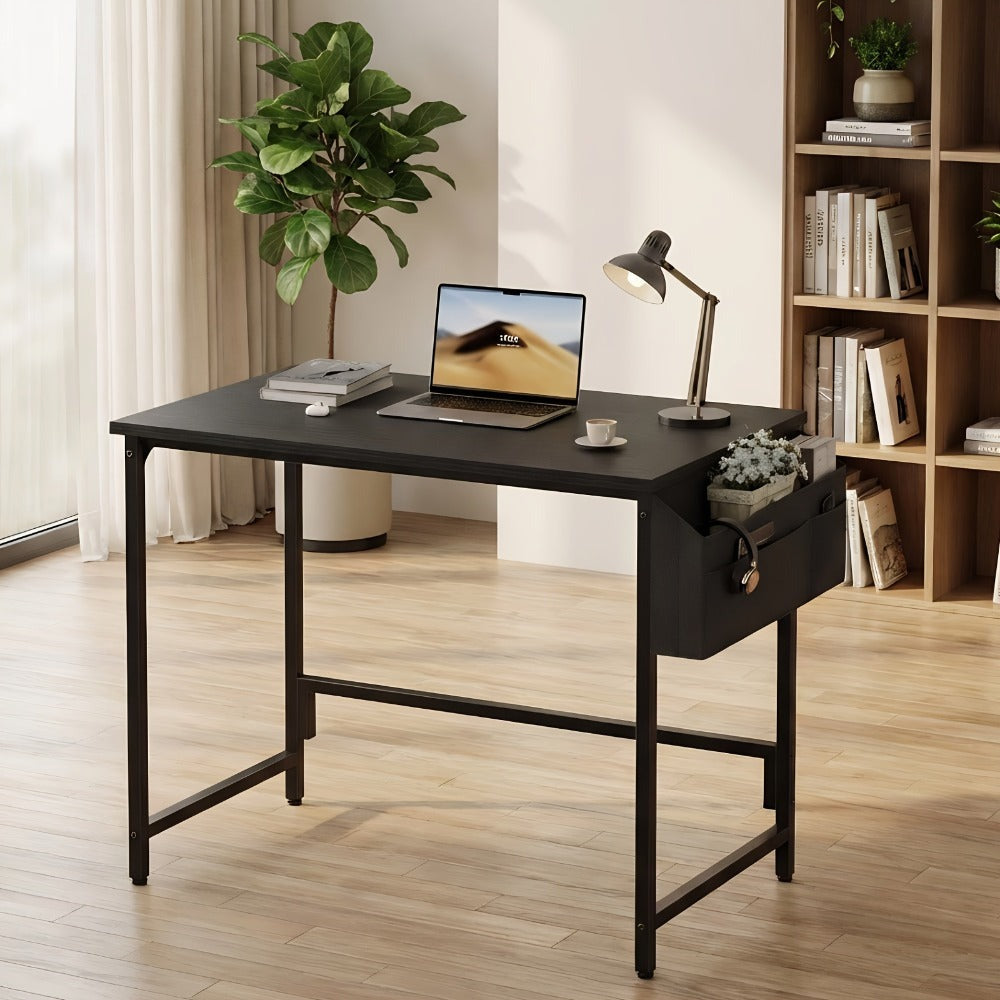Escritorio Pequeño para Computadora con Bolsa de Almacenamiento, Compatible para Oficina en Casa - Escritorio Compacto Ahorrador de Espacio, Estación de Trabajo Independiente con Altura Ajustable, Montaje, /Blanco/Gris/Marrón - Estructura de Metal y Tapa