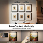 Luz LED trapezoidal inteligente, controlada remoticamente, disponible en negro y dorado, recargable, 5000mAh, CCT con 3 niveles de brillo de color ajustables, soporte de montaje con succión magnética, lámpara de pared, luz mural, luz para obras de arte
