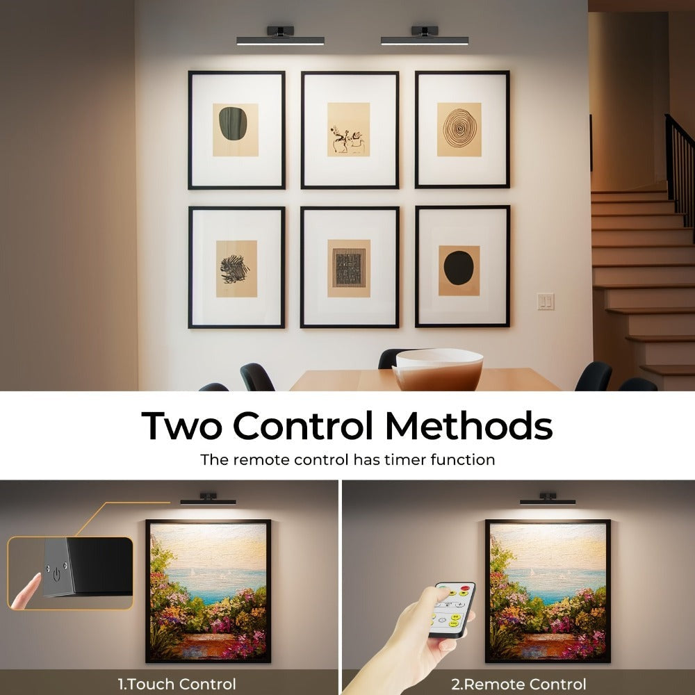Luz LED trapezoidal inteligente, controlada remoticamente, disponible en negro y dorado, recargable, 5000mAh, CCT con 3 niveles de brillo de color ajustables, soporte de montaje con succión magnética, lámpara de pared, luz mural, luz para obras de arte