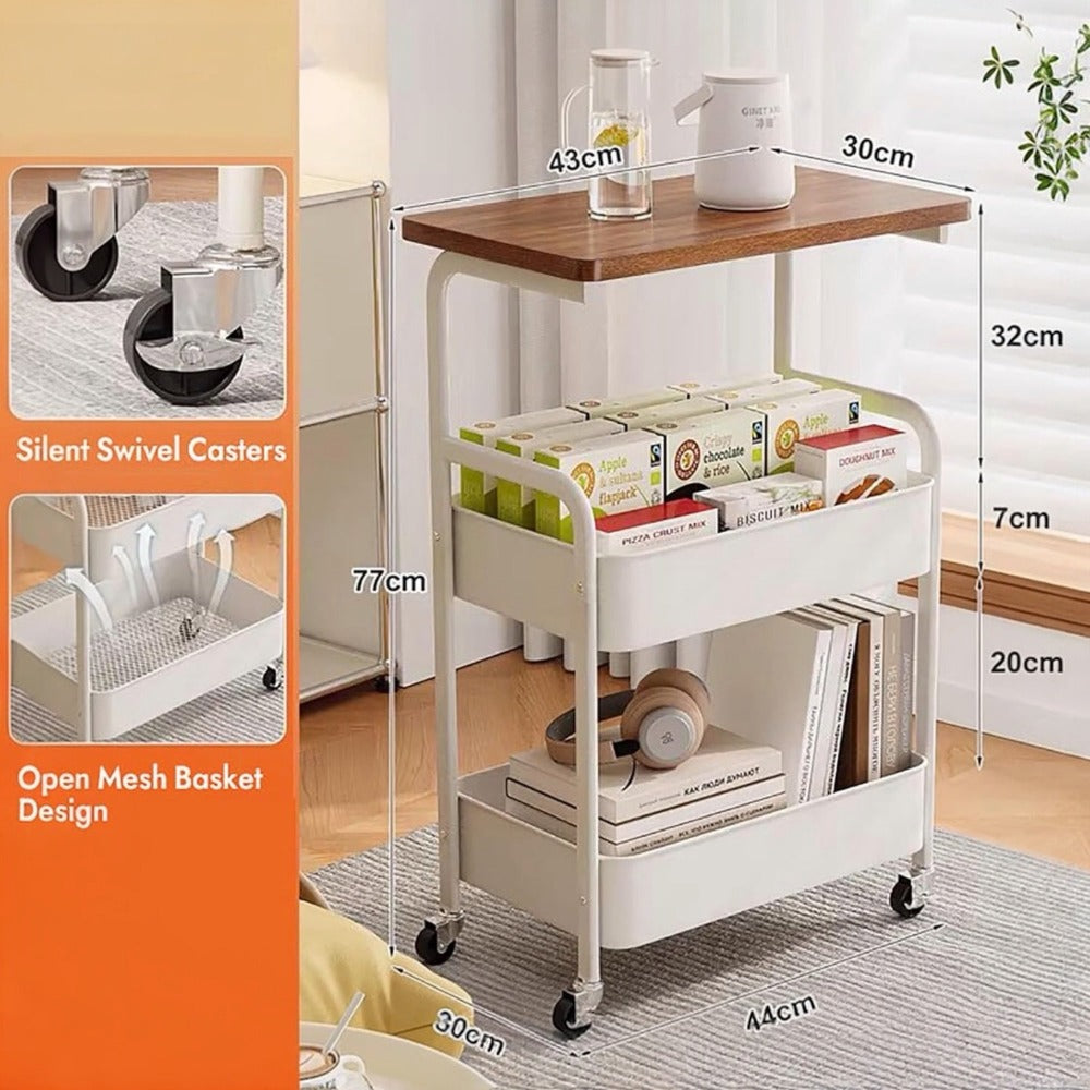Estantera Metlica Modular de Almacenaje: Organizacin Verstil para Espacios Amplios y Compactos - Acero Galvanizado + 4 Baldas MDF, 70 x 39 x 29cm - 100Kg por Balda Estanteria cesta cesto de Fruta o Multiuso de 3 pisos ( fruta-001)