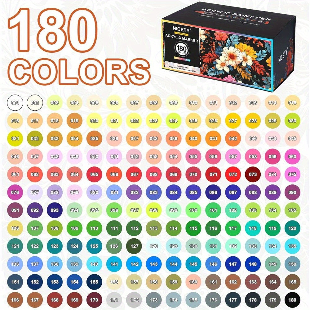 Rotuladores | 180 Colores de Rotulador Acrílico, Pincel Acrílico, Ideal para Piedra, Cerámica, Madera, Lienzo, Plástico, Vidrio, Caligrafía