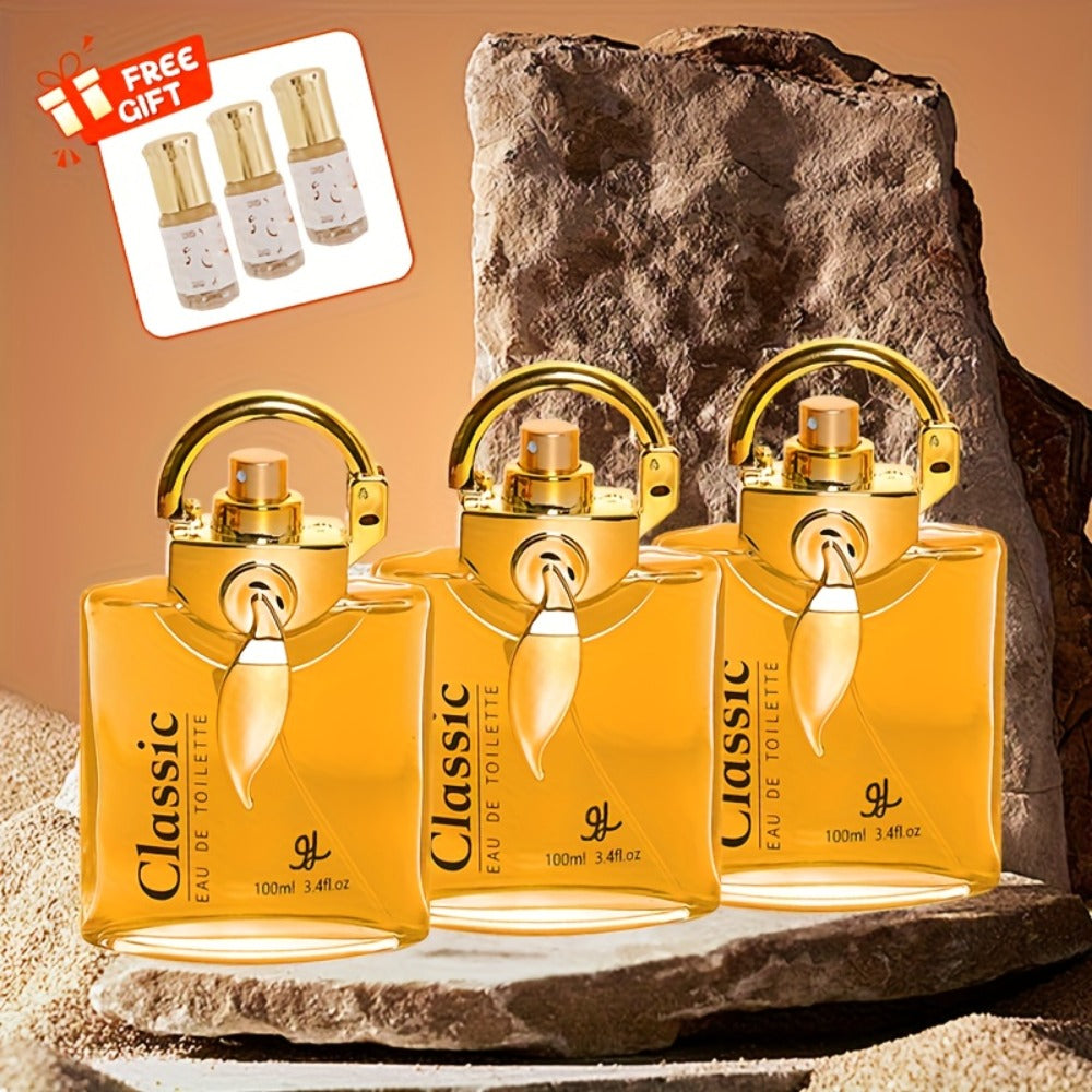 Perfume para hombre de 100 ml*3+3 ml*3, Perfume de almizcle y limón, Muestra el encanto masculino, Perfume fresco para hombre, Perfume romántico de larga duración, Diseño hermoso, Regalos festivos, Muy adecuado para la vida diaria y el trabajo