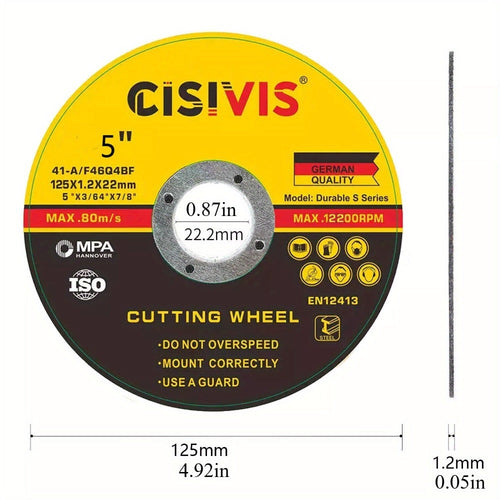 50 unidades 125mm CUCHILLA DE CORTE DE METAL ULTRA FINA 1mm PARA ACERO Y ÁNGULO INOXIDABLE